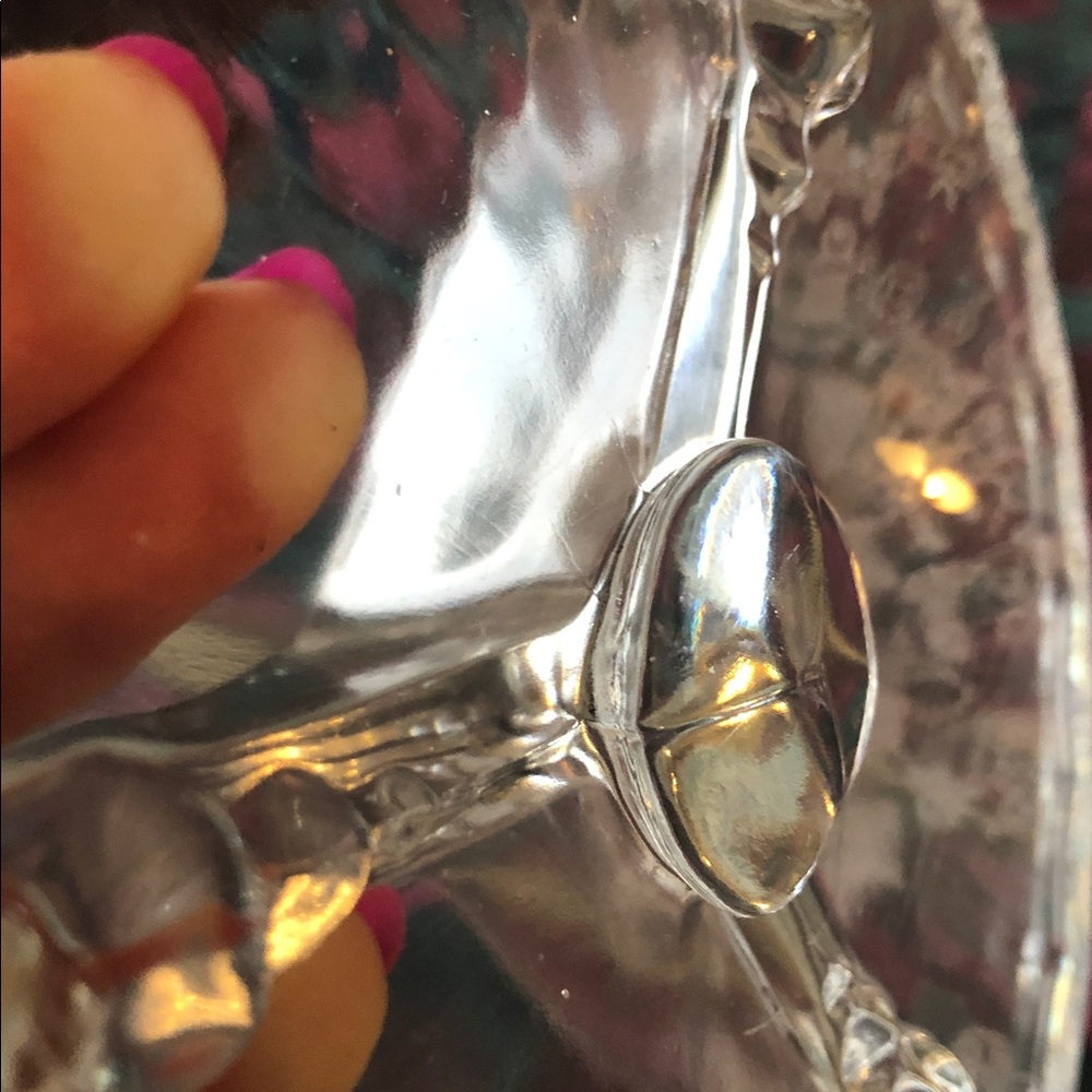 CLEAR ETCHED GLASS DIVIDED SERVING DISH • HEAVY • 7” ROUND •VINTAGE - Picture 5 of 11